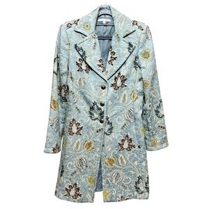 Cabi Women's Size 4 Guinevere Jacobean Floral Tapestry Brocade Coat Blue